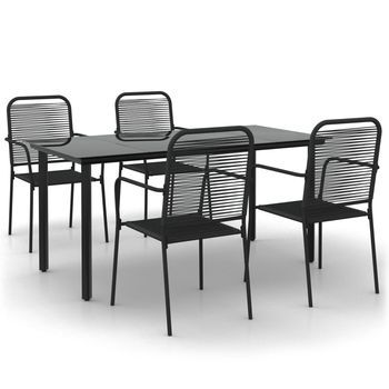 Conjunto Comedor Jardin Jardín 5 Uds | Mueble Jardin Mesa Y Sillas Acero Y Cuerda De Algodón Negro