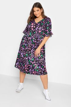 Yours Vestido Textura Negro De Estampado Leopardo, Mujer Curvy Y Tallas Grandes, Yours