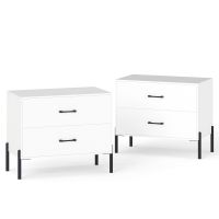 costway juego de 2 comodas de 2 cajones de madera de ingenieria gran capacidad soporta 30 kg diseno elevado para dormitorio 71 x 40 x 61 cm blanco