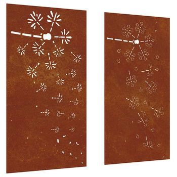 Adorno Pared Jardín 2 Uds Acero Corten Diseño Flores 105x55 Cm Vidaxl