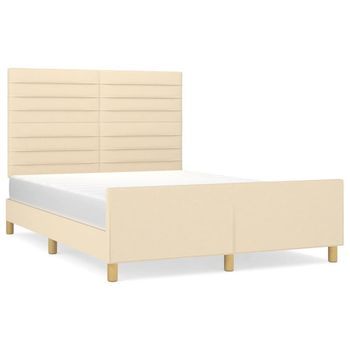 Cama Matrimonial | Cama Para Adultos | Estructura De Cama Con Cabecero De Tela Color Crema 140x200 Cm