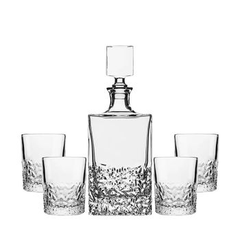 Caja de whisky en cristal tallado con jarra y 4 vasos