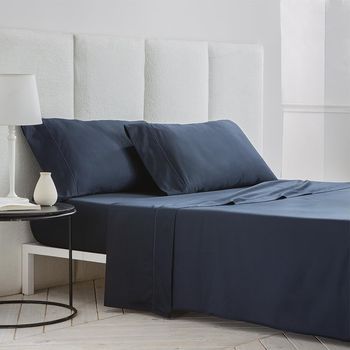 Juego De Sábanas Satén Algodón Egipcio 400 Hilos Azul 240x260 Cama 150