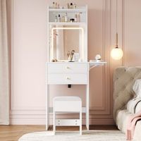 tocador con espejo y taburete - mueble de dormitorio - mdf - blanco 75x45x156cm