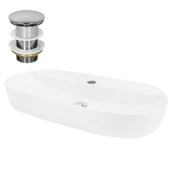 Lavabo Incl. Desagüe Sin Rebosadero 80x40x12 Cm Cerámica Blanca Ml-design
