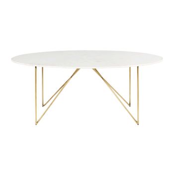 Mesa de comedor para 4/6 personas de mármol reconstituido blanco y hierro dorado An.200 cm