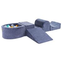 meowbaby parque infantil de espuma con piscina de bolas terciopelo gris azul  oroperlaturquesatransparente 100 bolas