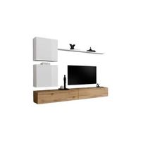 conjunto de muebles de salon mural switch viii mueble de tv de pared de diseno color roble wotan y blanco brillante