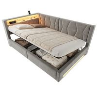 cama tapizada 140x200 con almacenaje hidraulico led y usb cama de terciopelo gris