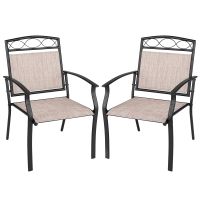 costway set de 2 sillas de jardin hierro con tela textileno resistente al exterior para terraza patio 605 x 73 x 925 cm marron y negro
