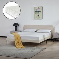 cama tapizada porvoo con cabecero somier terciopelo con colchon 160x200cm - beige encasa