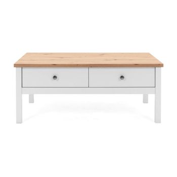 Mesa de centro 2 cajones 100 cm - acabado blanco y madera