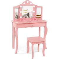 tocador de maquillaje para nina con taburete costway 70 x 34 x 104 cm rosa