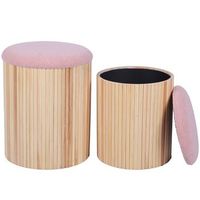 set 2 pufs natural y rosa