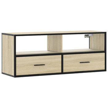 Mueble Tv Madera Ingeniería Y Metal Roble Sonoma 100x31x39,5 Cm Vidaxl