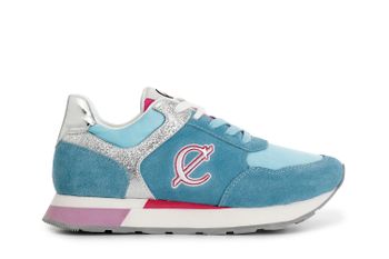 zapatillas deportivas de piel de ante y tejido con apliques de glitter light blu