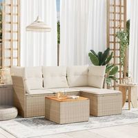 conjunto de sofas jardin con cojines 5 uds  mueble jardin mesa y sillas ratan sintetico beige cfw988785