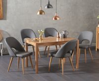 oxford 120cm solid oak dining table with halifax faux leather chairs - grey 4 chairs