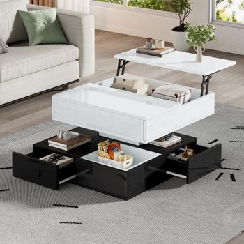 Mesa De Centro - Mueble Para Salón - Tablero De Partículas - Blanco Y Negro (70x70x40cm)
