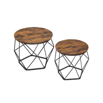 Mesa de Centro Redonda, Marrón Rústico + Negro / 60Diamètre x 45H cm
