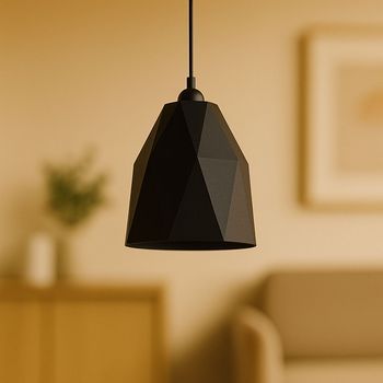 Lámpara De Techo Modelo Dant Nnn Negro Cable De Seda Trenzado Negro Embellecedor Florón De Techo Negro Luz Led E27