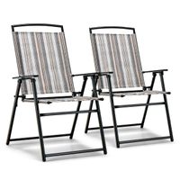 costway juego de 2 sillas plegables para patio sillas portatiles de tela con marco de metal carga 150 kg sillas de comedor para jardin balcon gris