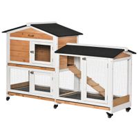 pawhut conejera exterior jaula para conejos grande con ruedas techo asfaltico bandeja extraible y rampa 1574x53x995cm natural   aosom espana