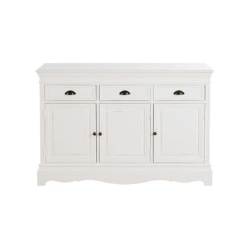 Aparador de pino y MDF blanco mate de 131 cm