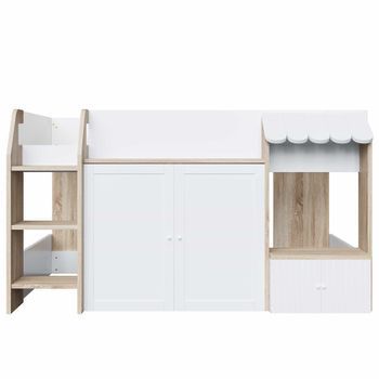 Cama Infantil 90x200 - Con Espacio De Almacenamiento, Escalera De Trepa, Cama Alta De Madera Maciza - Color Madera Y Blanco