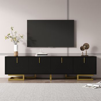 Sweiko Mueble Para Tv Mueble Bajo Con Puertas Estructuradas Mueble Para Tv Tiradores Dorados Y Patas Doradas