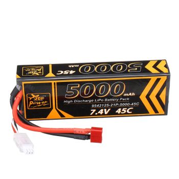 Batería de Lipo de 7.4V 5000mAh 45C 2S ZOP Power con enchufe T para coche de carreras RC 1/10