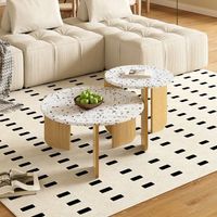 mesa de centro nido de 2 piezas blanca y color madera 70 x 70 cm