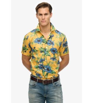 Superdry para hombre. M4010947A Camisa con estampado hawaiano amarillo (XXL), Casual, Modal, Manga corta