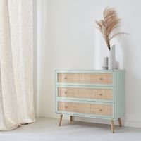comoda de cana con 3 cajones verde celadon