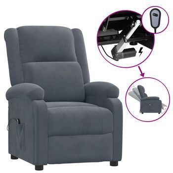 Sillón Reclinable Eléctrico De Terciopelo Gris Oscuro Vidaxl