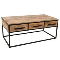mesa de centro de madera y metal marron 119x61x48