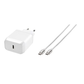 Cargador USB-C Super Rápido 45W, Universal, 1 Puerto, Cable 1m, Blanco, Power Delivery