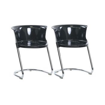 Conjunto De 2 Sillas De Comedor Modernas De Material Sintético Con Patas De Metal Respaldo Curvo Negro Oshkosh