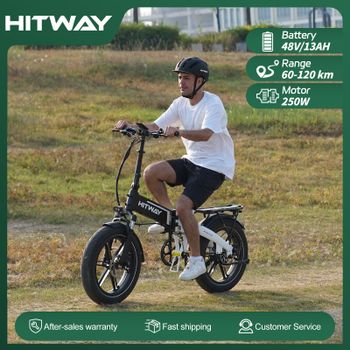 Bicicleta Eléctrica Hitway de 250W para Adultos, Ebike con Ruedas Gruesas de 20 Pulgadas, Batería de 48V 13Ah, 7 Velocidades, Cuadro de Aluminio, Resistente al Agua IP54, 25 km/h