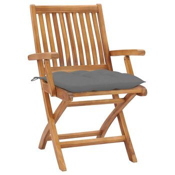 Pack 2 Uds Sillas De Jardín | Silla De Exterior | Sillón Madera De Teca Con Cojines Gris