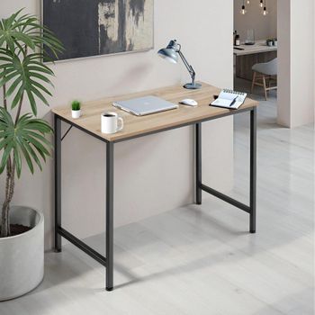 Escritorio estilo industrial estructura de acero 80 cm madera clara