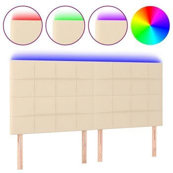 Cabecero | Panel De Cabecero | Decoración De Pared Con Luces Led Tela Crema 160x5x118/128 Cm