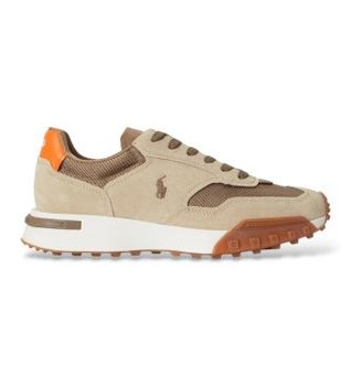Polo Ralph Lauren para hombre. 809P15702001 Zapatillas Eldridge con paneles de ante beige (45), Piel, Marrón, Plano, Cordones, Casual, Taupe