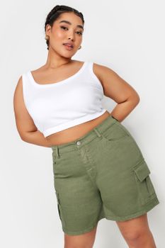 Yours Vaqueros Cortos Cargo Caqui, Mujer Curvy Y Tallas Grandes, Yours