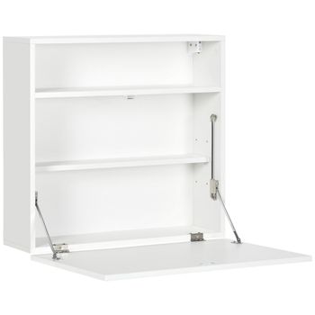HOMCOM Mesa Plegable de Pared Moderno Escritorio Flotante Multifuncional con Estantes de Almacenamiento 64x20x60 cm Blanco   Aosom España