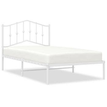 Cama Individual | Cama Para Adultos | Estructura De Cama De Metal Con Cabecero Blanco 100x190 Cm