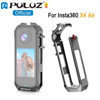 PULUZ Jaula de cámara de Metal para Insta360 X4 Air, cámara de acción de X4-Air, soporte de zapata fría doble, marco de carcasa expandible con Base magnética