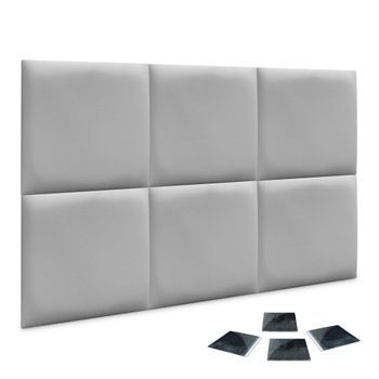 Dhome Juego De 6 Paneles Tapizados De Lino Pack Autoadhesivos Para Pared Acústicos Absorbentes Protección Impactos Cabeceros Decoración (gris Claro,