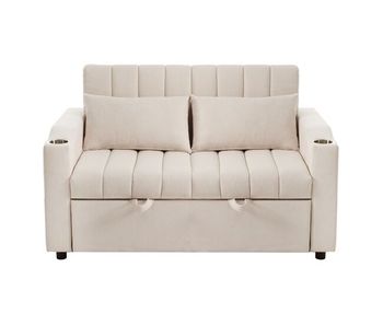 Sofá multifuncional moderno - sofá cama con función de descanso, respaldo ajustable, con portavasos y cojines - beige