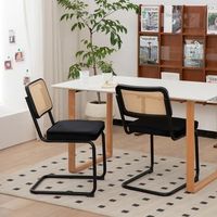 pack de 2 sillas de comedor - acero terciopelo y ratan - negro 53x464x846cm